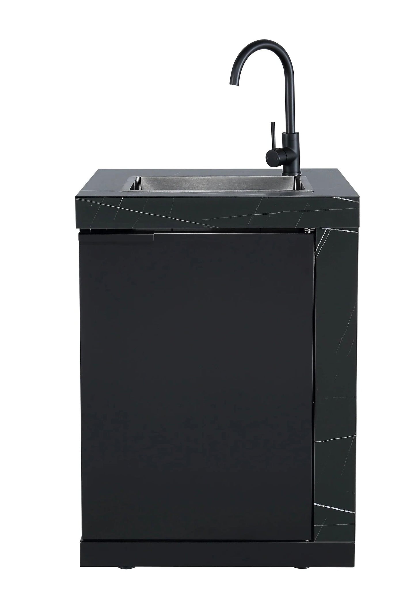 Single Sink Module Suits Rockpool Black BBQ Kitchen Package Inc Stone Finishes, Aluminum Powder coated Cabinets, Tap, Waste, Hose, Castor Wheels