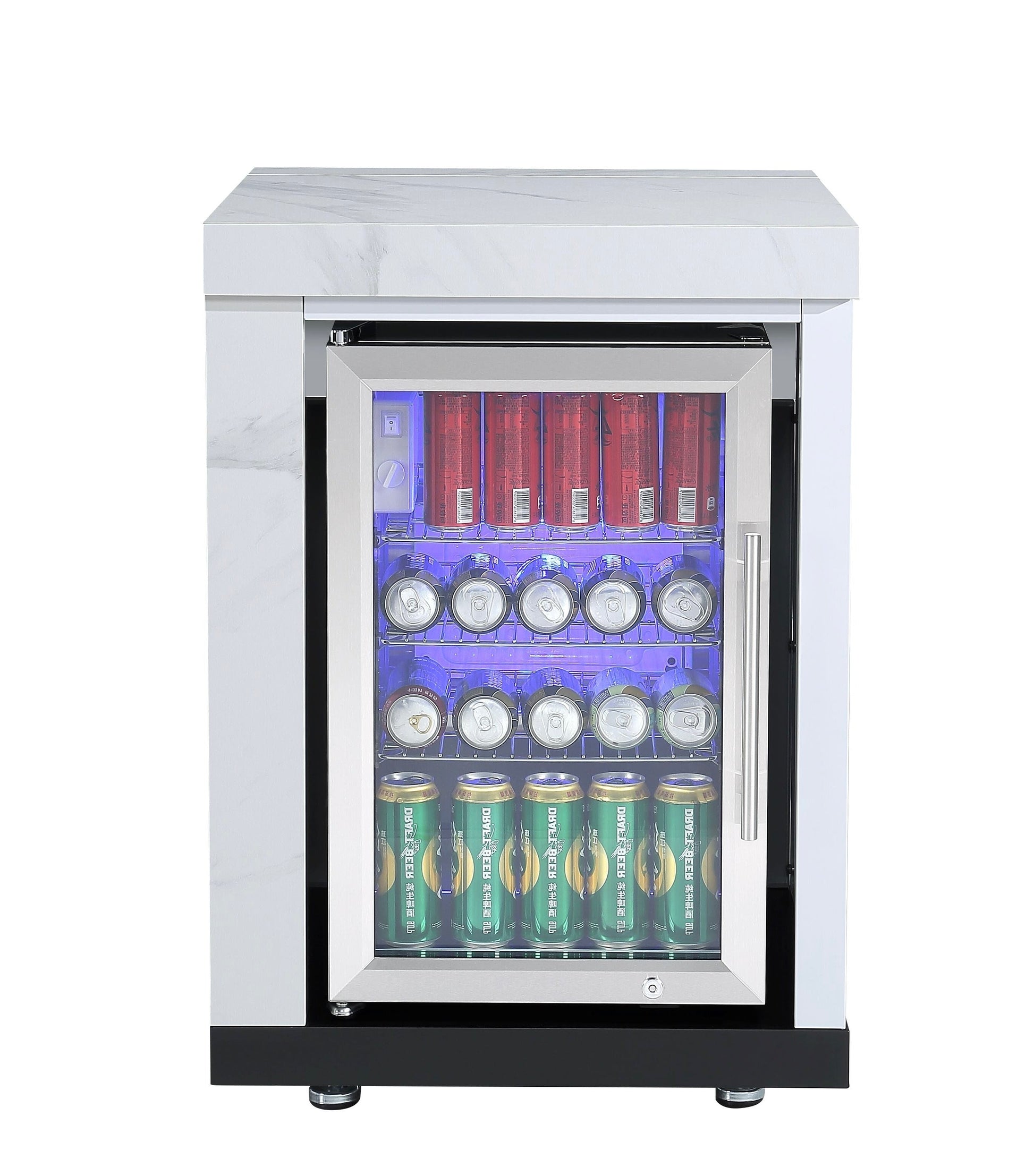 Single Fridge Module Suits Rockpool White BBQ Kitchen Package Inc Stone Finishes, Aluminum Powder coated Cabinets, Tap, Waste, Hose, Castor Wheels