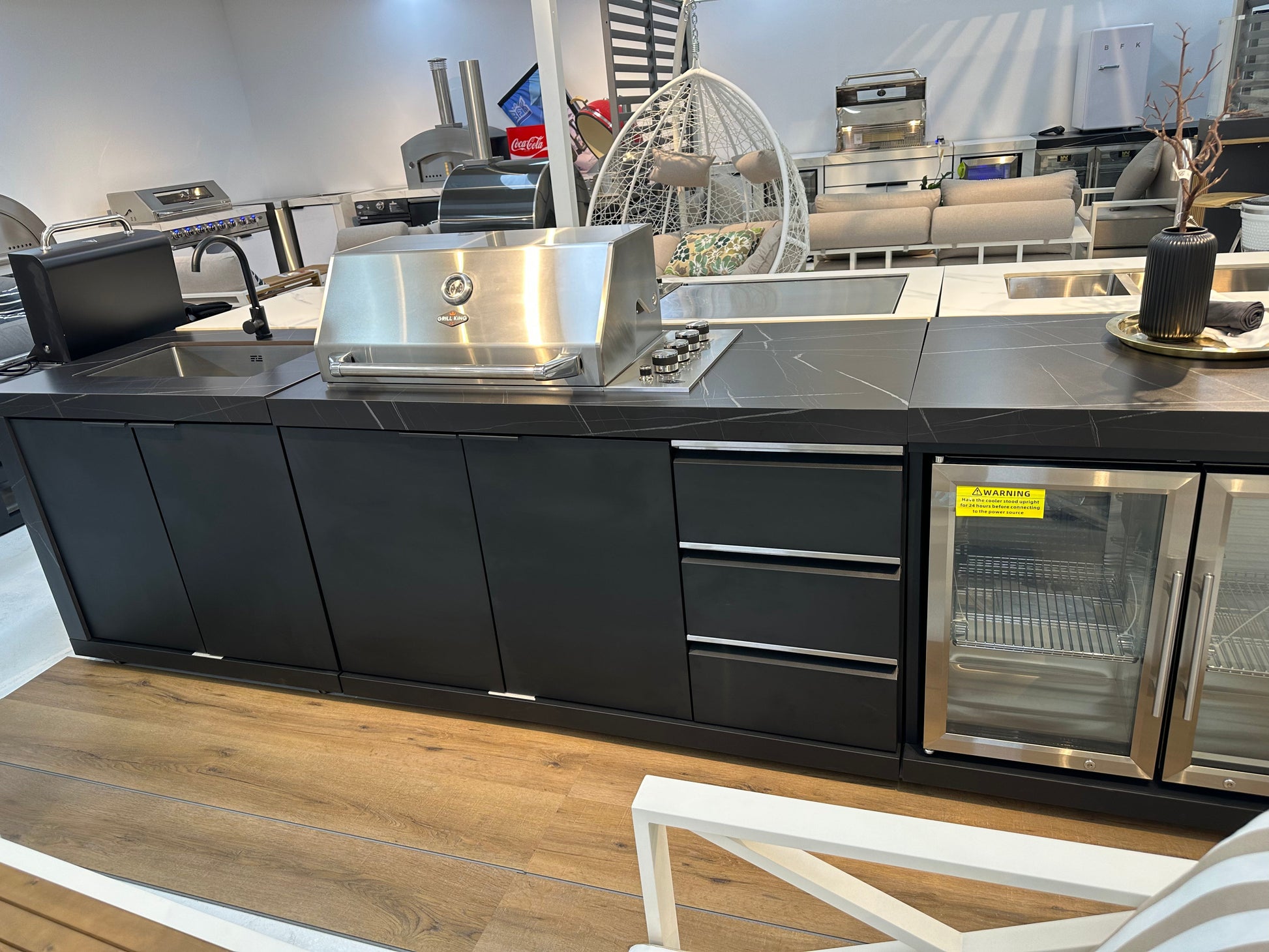 Rockpool Black 6B Drop In BBQ Kitchen Package Inc sintered stoneBencthops, Aluminium Cabinets, Weather Resistant, Fridge & Sink