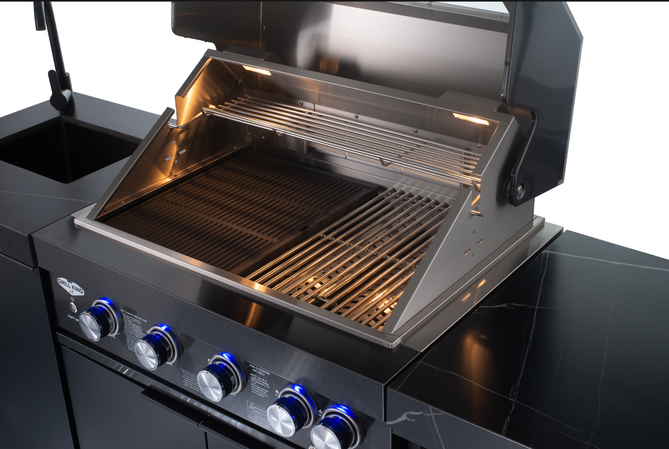 Rockpool 4B: Designer Black Outdoor BBQ Kitchen Package inc Fridge, Sink Rear Infrared, Rotisserie, BBQ Cover