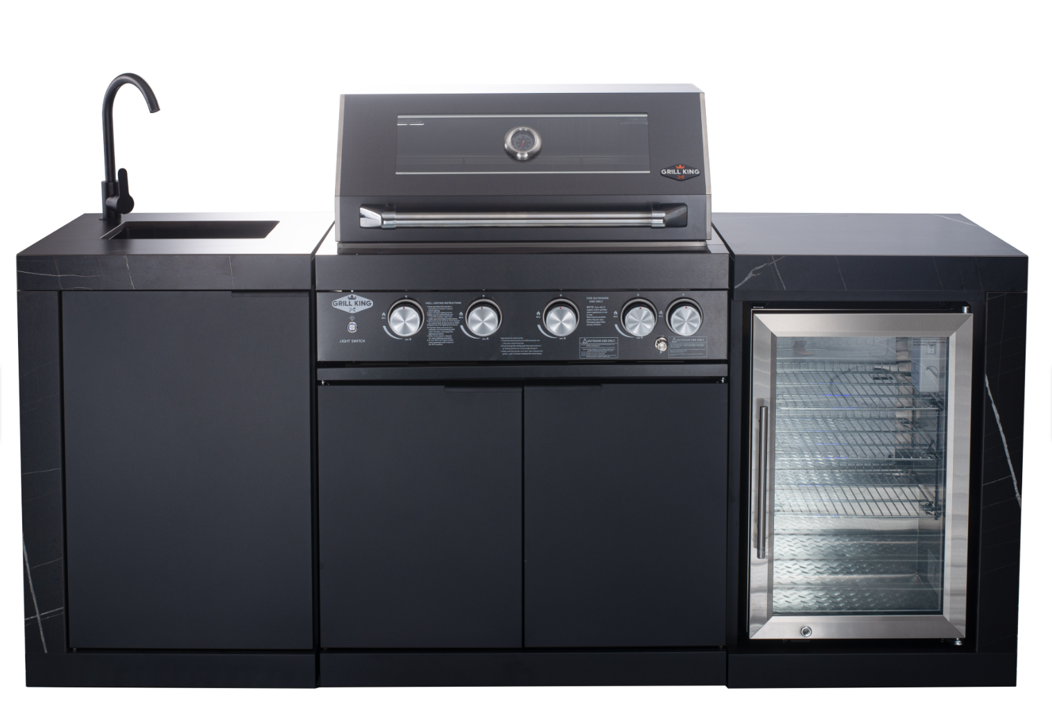 Rockpool 4 Burner + Rear Infrared BBQ Kitchen (BBQ Only Fridge Sink Sold Seperate) - LPG Inc Rotisserie & BBQ Cover