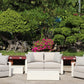 Executive 5 Piece Sofa Set: White Hampton Style with Industrial Aluminium Frame and Element-Resistant Fabric