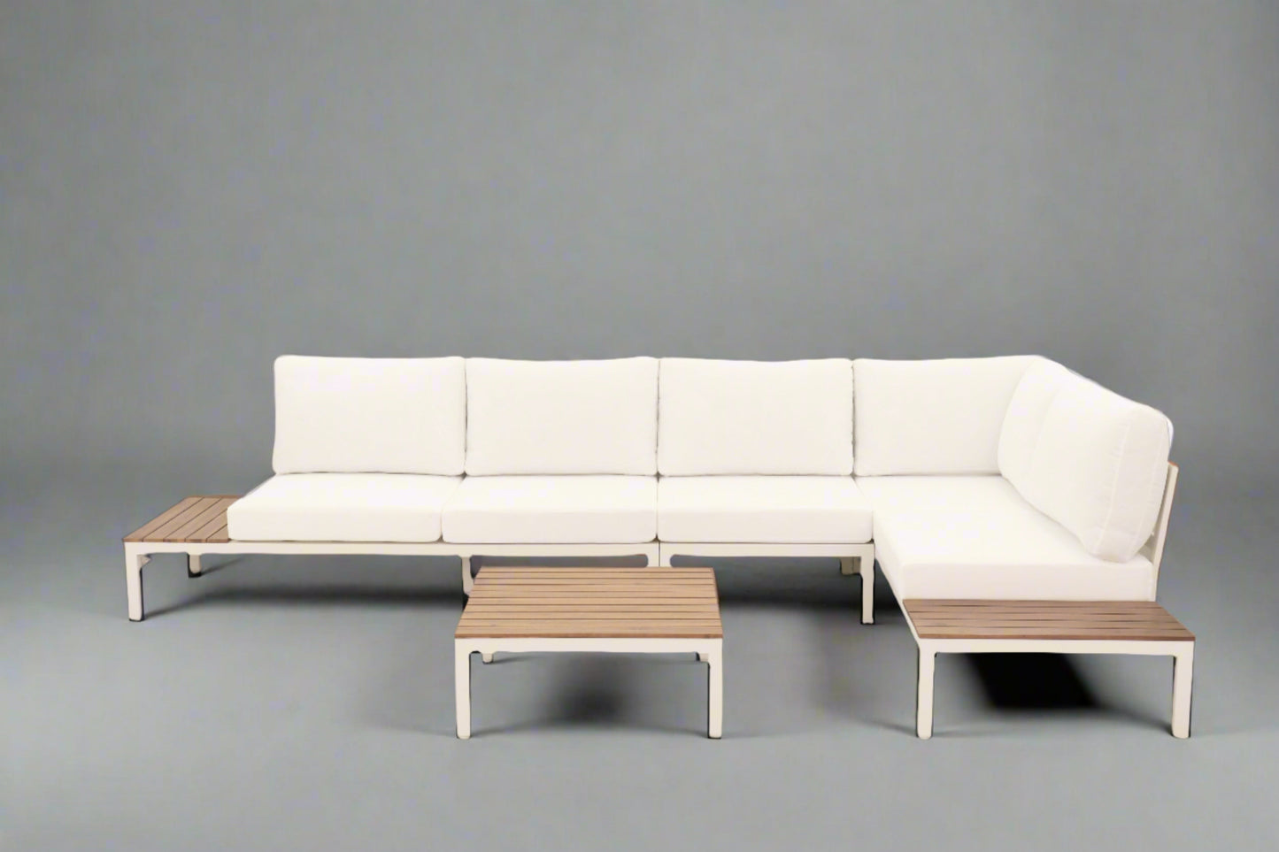 Outdoor Havana Package In White - Outdoor Aluminium & Acacia Modular Corner Lounge