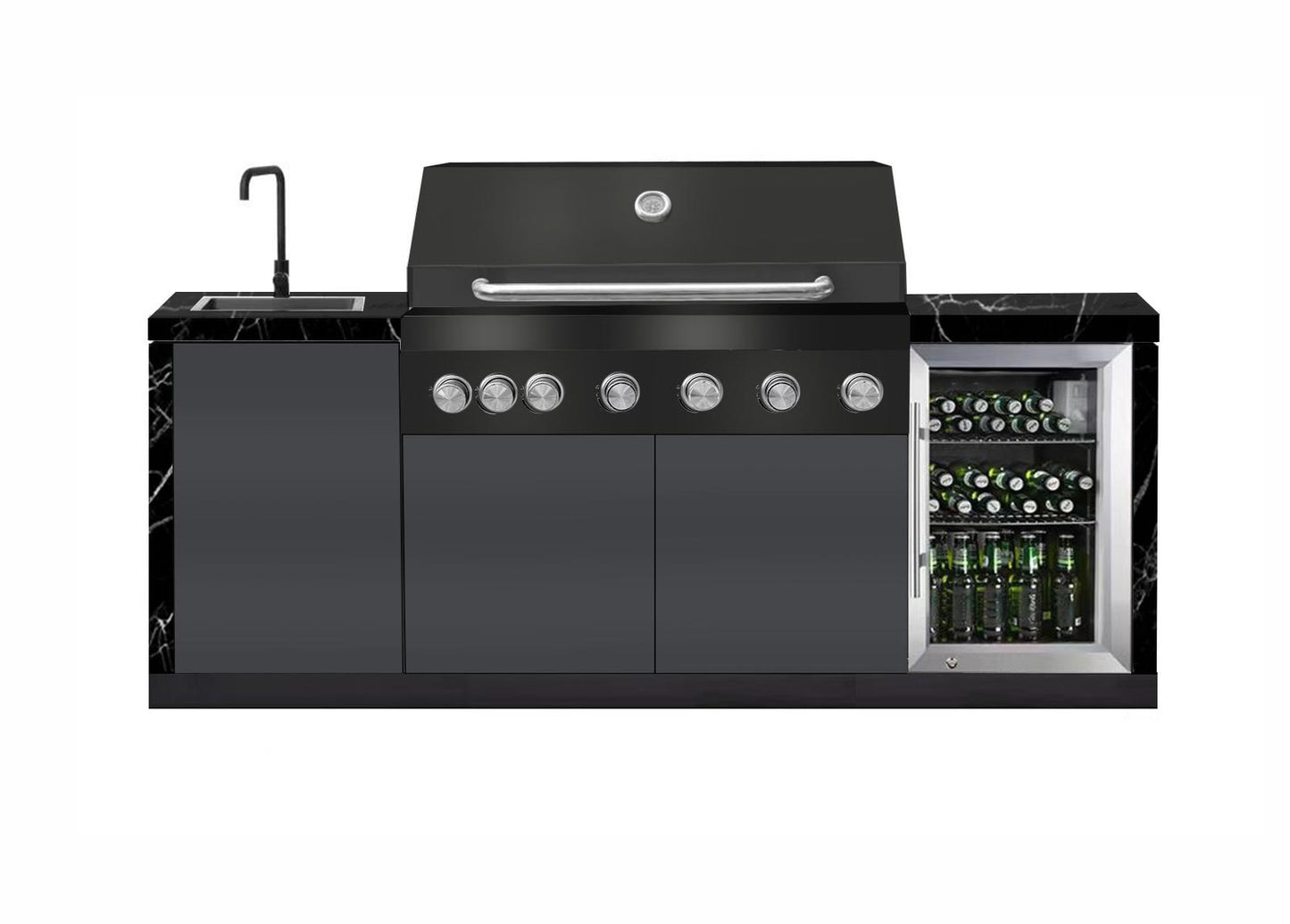 Rockpool Black 6B Outdoor Kitchen BBQ Package, Fridge, Sink, Rear infrared burner