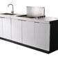 White Stone 4B Square Hood BBQ Kitchen Package with Stone Benchtops, Hampton Waterfall Design