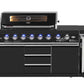 Kingsley 6-Burner Outdoor BBQ Kitchen: Black Stainless Steel, Stone Bench, Fridge, Sink, Height Adjustable