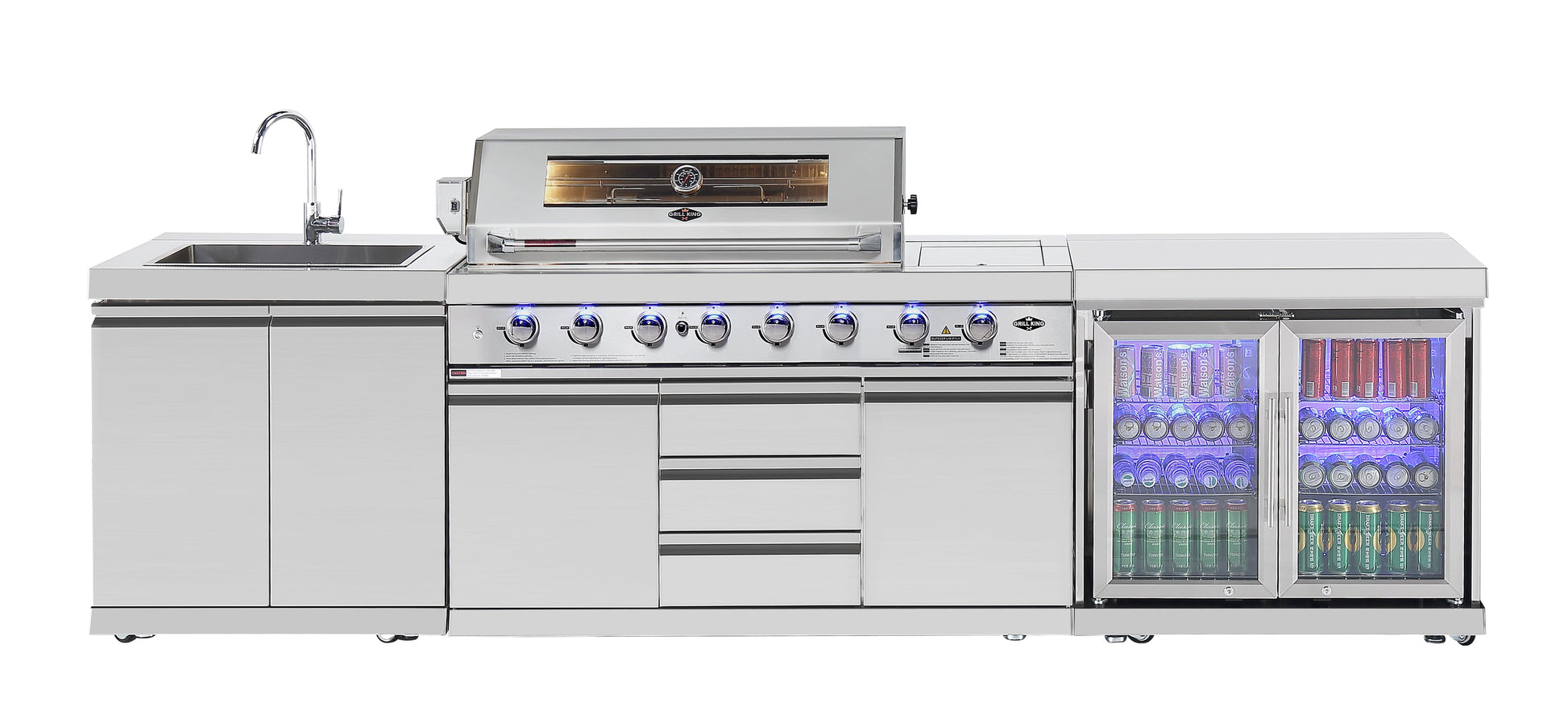 Hurricane 6-Burner Outdoor Kitchen: Stainless Steel, Fridge, Sink, Wok & Rear Infrared Burner