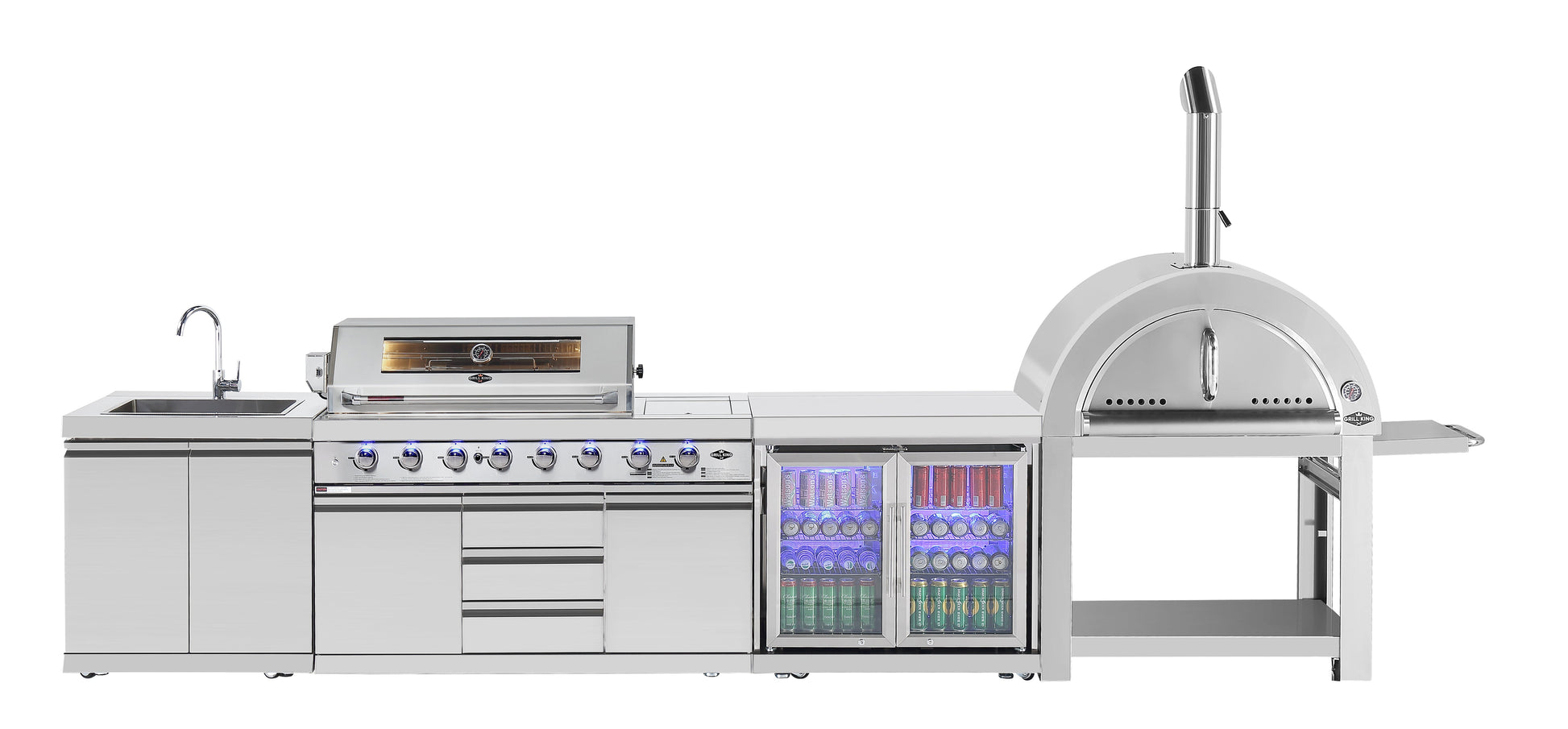 Hurricane 6-Burner Outdoor Kitchen: Stainless Steel, Fridge, Sink, Wok & Rear Infrared Burner