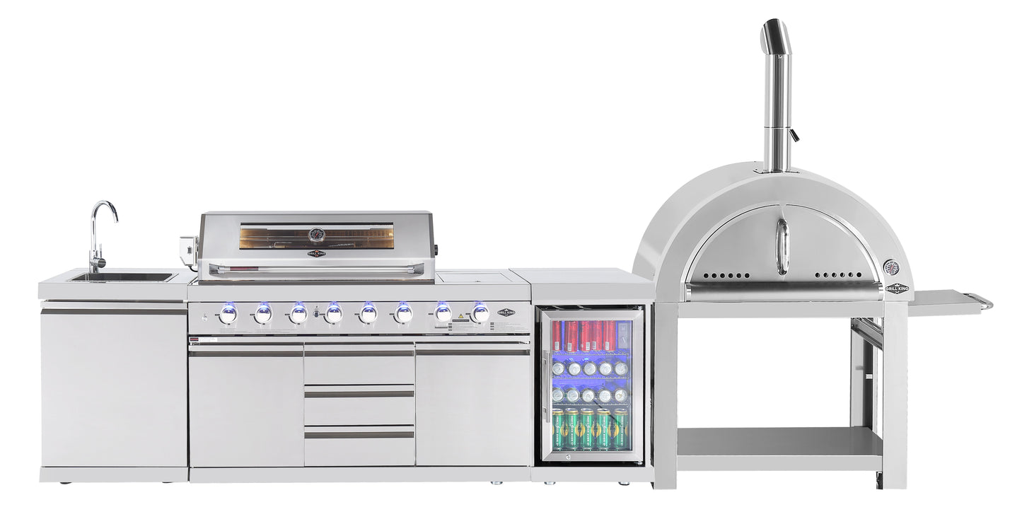 Hurricane 6-Burner Outdoor Kitchen: Stainless Steel, Fridge, Sink, Wok & Rear Infrared Burner