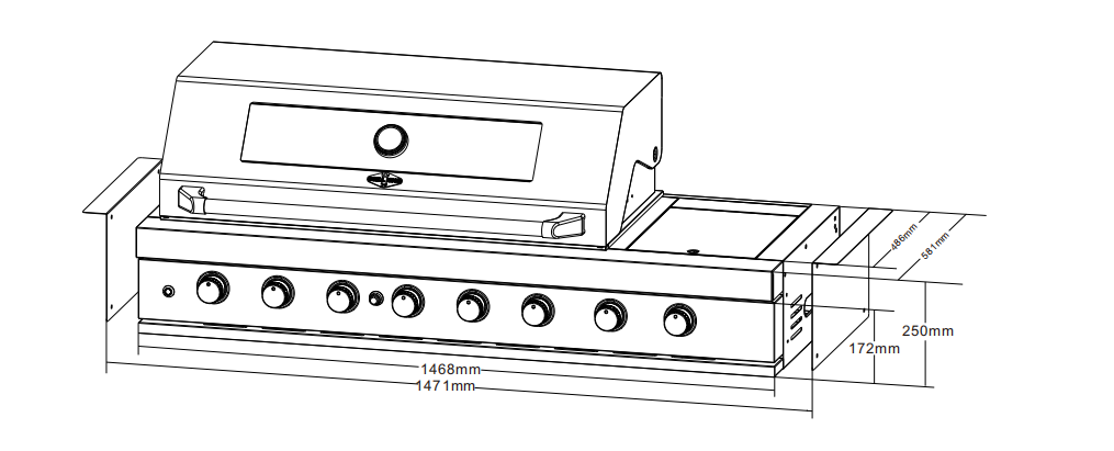 6 Burner Built In BBQ With Side Wok & Rear Infrared Bruner | 304 Stainless Steel, Blue LED Knobs Click & Collect NSW, VIC, QLD