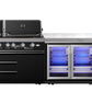 Element Twin Hood 8-Burner Outdoor BBQ Kitchen + 188L Kegerator : Graphite Stainless Steel, Stone Bench, Fridge, Sink, Height Adjustable, Rotisserie with BBQ Cover