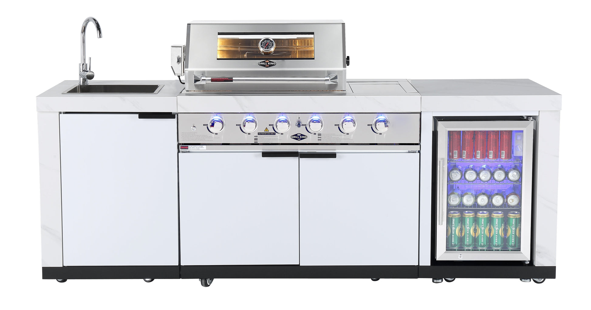 Rockpool 4 Burner White with Wok + Rear Infrared BBQ Kitchen (BBQ Only Fridge Sink Sold Seperate) - LPG Inc Rotisserie & BBQ Cover