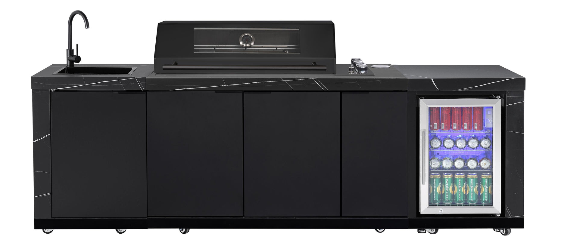 Rockpool Black 6B Drop In BBQ Kitchen Package Inc sintered stoneBencthops, Aluminium Cabinets, Weather Resistant, Fridge & Sink