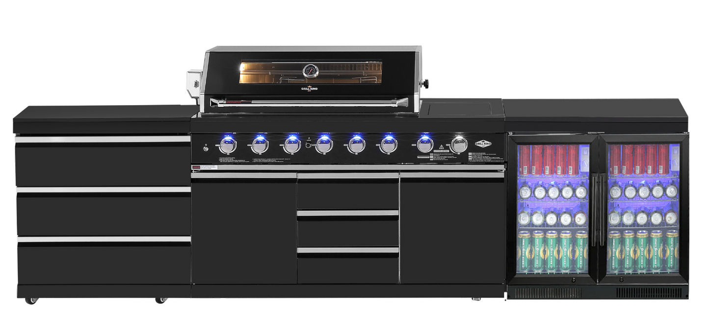 Kingsley 6-Burner Outdoor BBQ Kitchen + 3 Draw Storage & 2DR Fridge