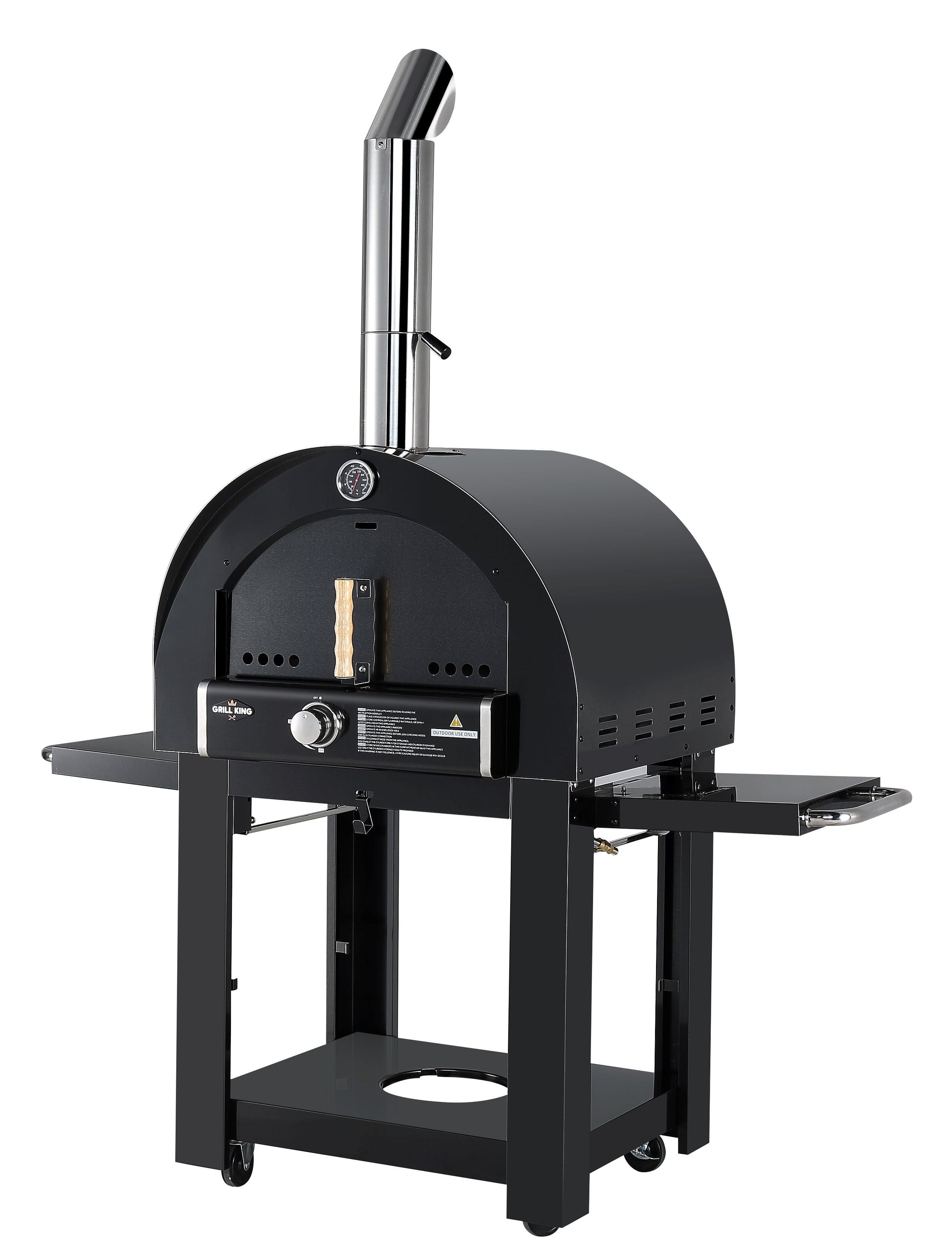 Grill King 22” Outdoor Gas Pizza Oven: Black Stainless Steel BBQ Pizza Oven Stone Trolley Large Pizza Oven Size