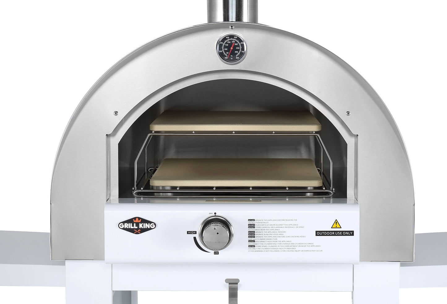 Grill King 22” Outdoor Gas Pizza Oven: Black Stainless Steel BBQ Pizza Oven Stone Trolley Large Pizza Oven Size