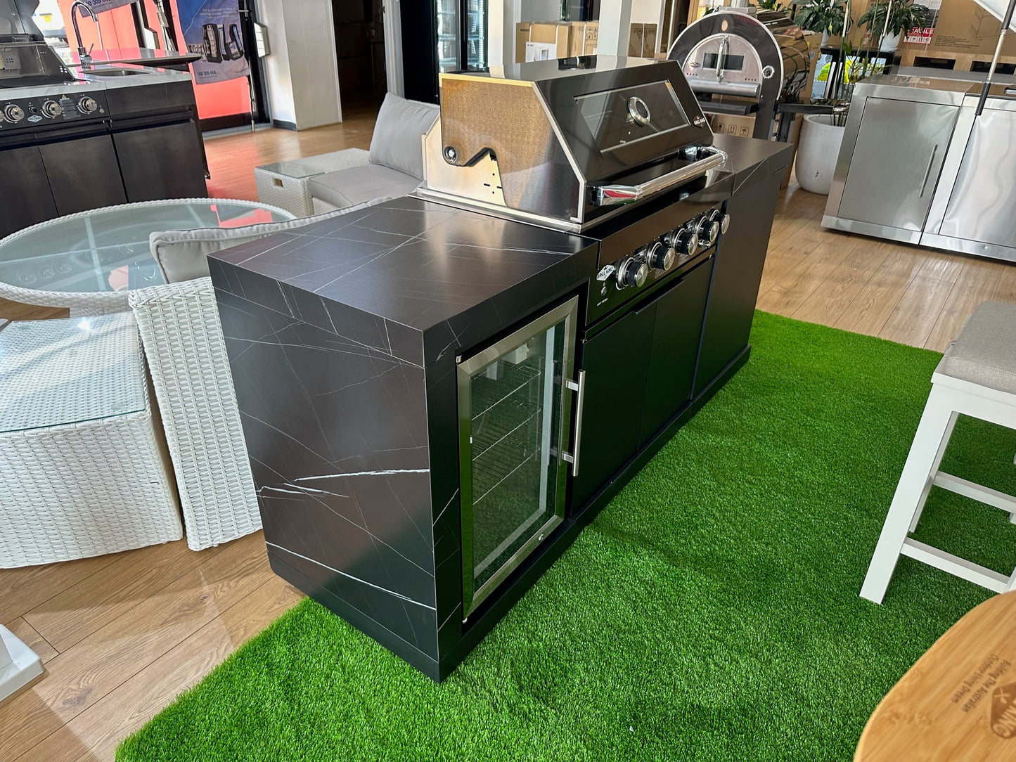 Rockpool 4B: Designer Black Outdoor BBQ Kitchen Package inc Fridge, Sink Rear Infrared, Rotisserie, BBQ Cover