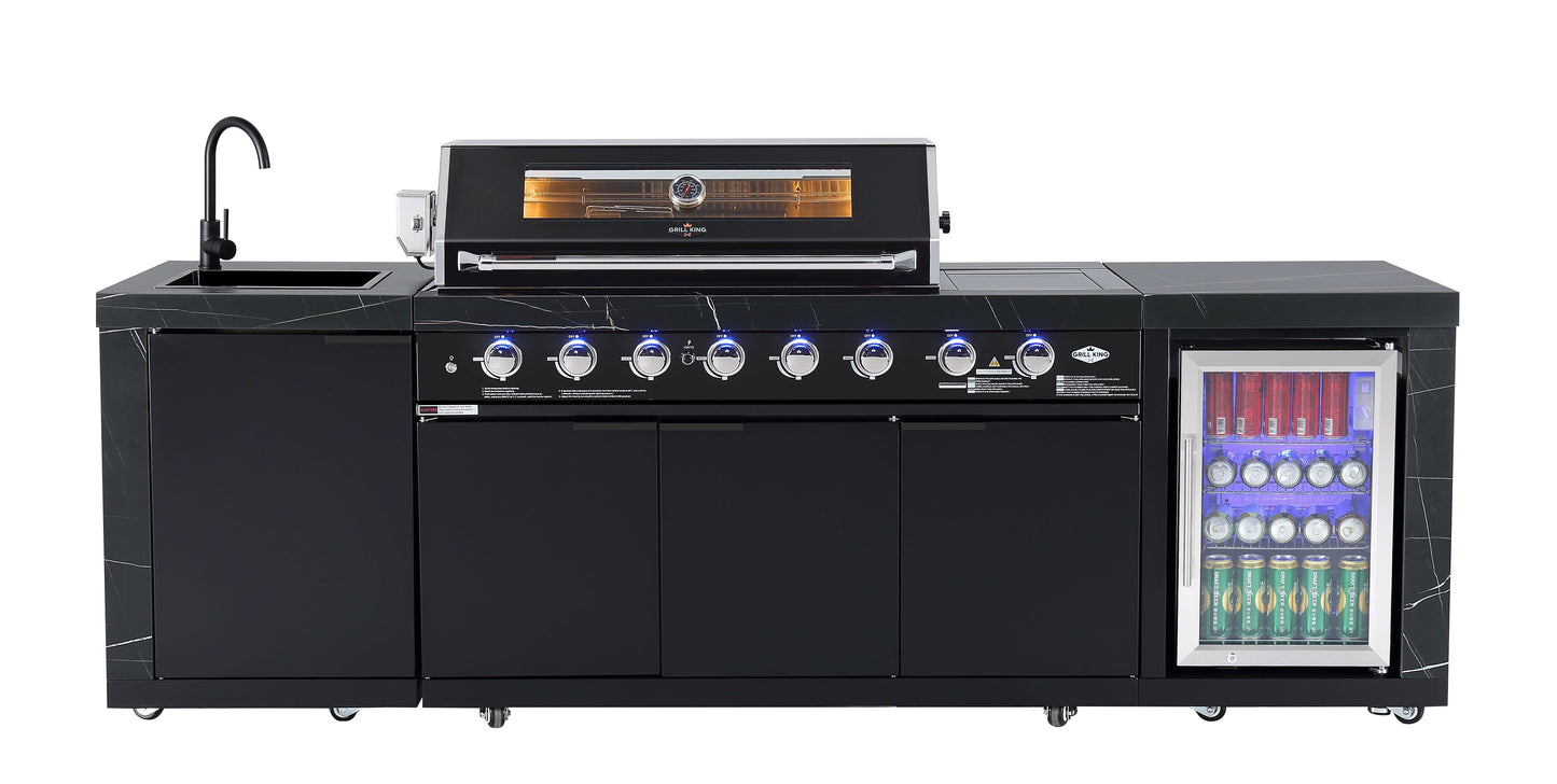 Rockpool Black XL 6B + Wok : Designer Outdoor Kitchen BBQ Package With Fridge, Sink, Rotisserie & BBQ Covers.