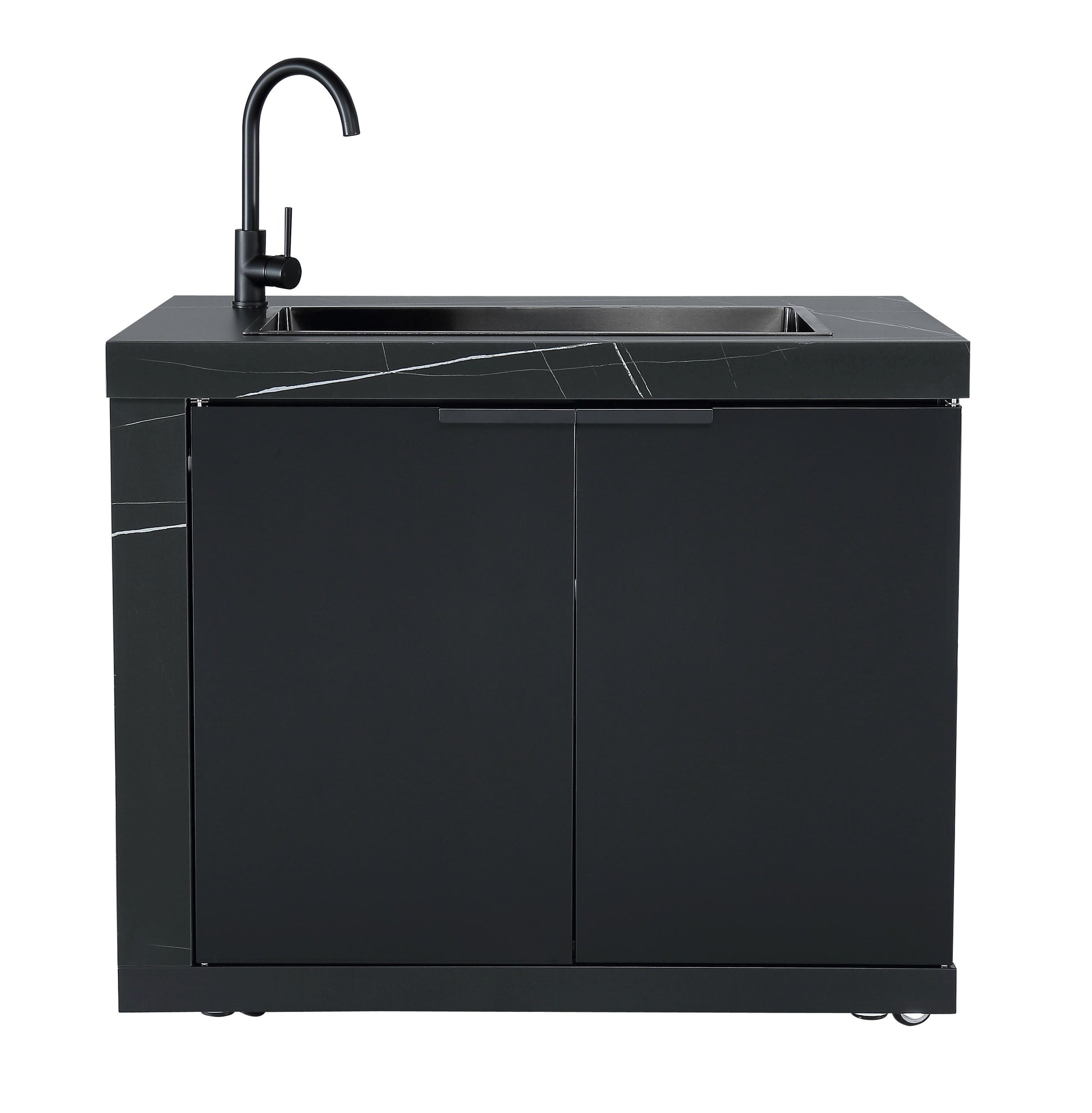 2DR LHS Sink Module Suits Rockpool Black BBQ Kitchen Package Inc Stone Finishes, Aluminum Powder coated Cabinets, Tap, Waste, Hose, Castor Wheels