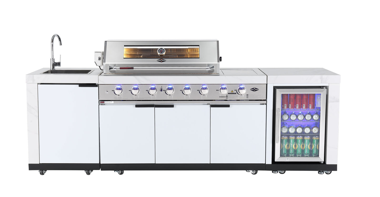 Rockpool 6B + Wok (BBQ Module Only) White Designer 6 Burner Outdoor BBQ Kitchen (BBQ Only Fridge Sink Sold Seperate) - LPG Inc Rotisserie & BBQ Cover