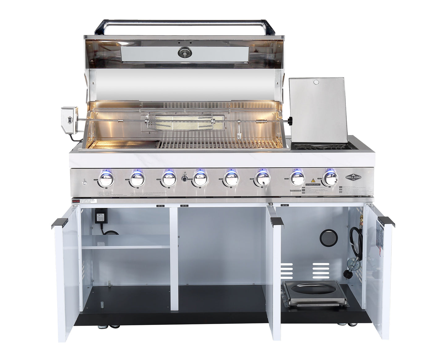 Rockpool White 6B + 188L Kegerator : Designer Outdoor Kitchen BBQ Package Inc Wok Burner, Fridge, Sink, Rotisserie & BBQ Covers.