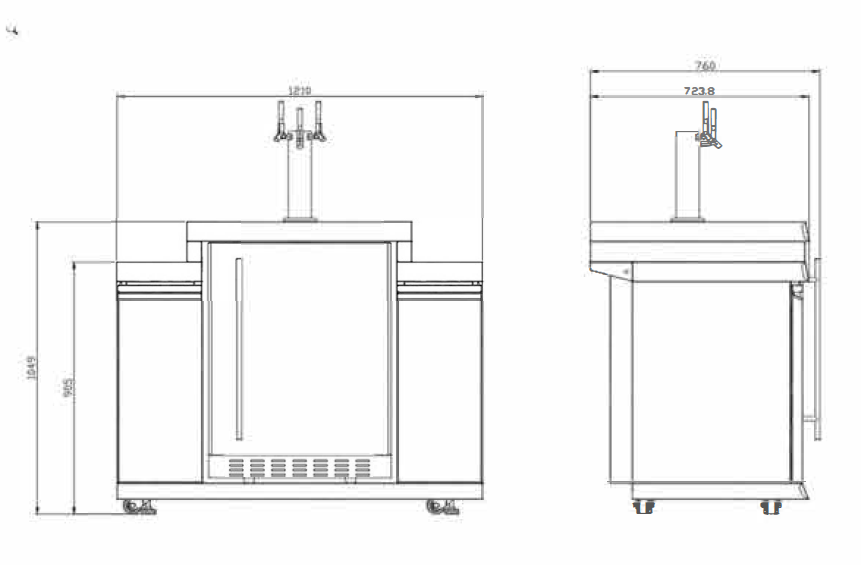 188L Kegerator Suits Grill King BBQ Kitchens Inc Stainless Steel Cabinetery, Stone Bench, Adjustable Legs & Castor Wheels