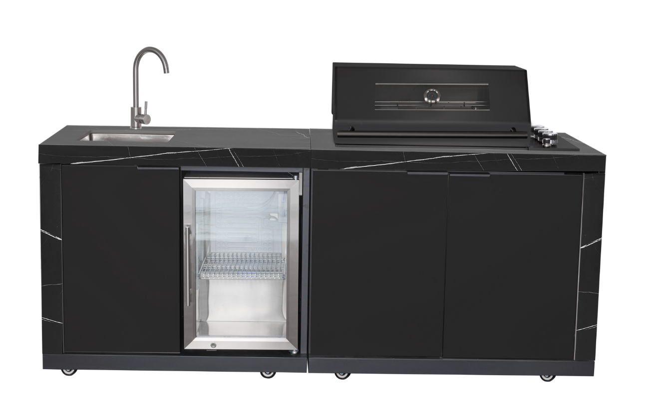 Compact Series Rockpool Black 4B Drop In BBQ Inc sintered stone Benchtops, Aluminium Cabinets, Weather Resistant, Fridge & Sink