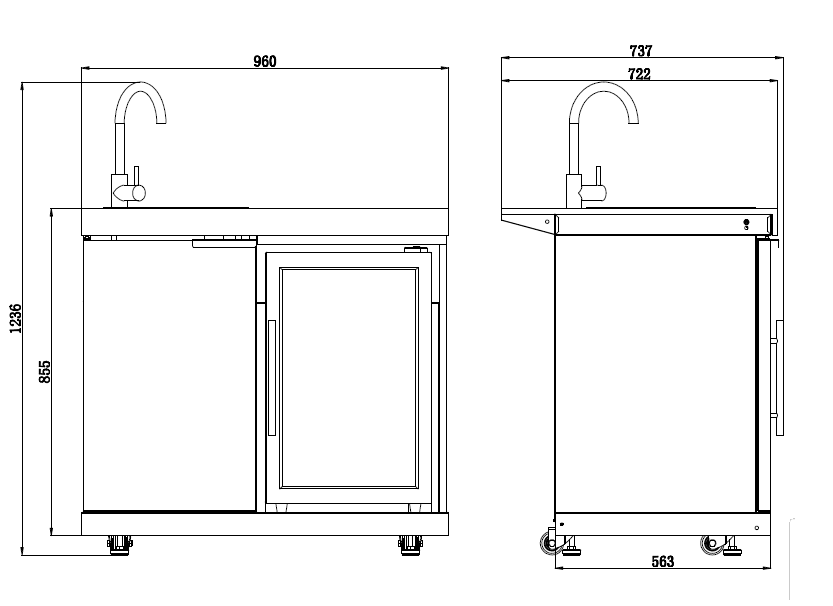 Rockpool Black 6B Outdoor Kitchen BBQ Package, Fridge, Sink, Rear infrared burner