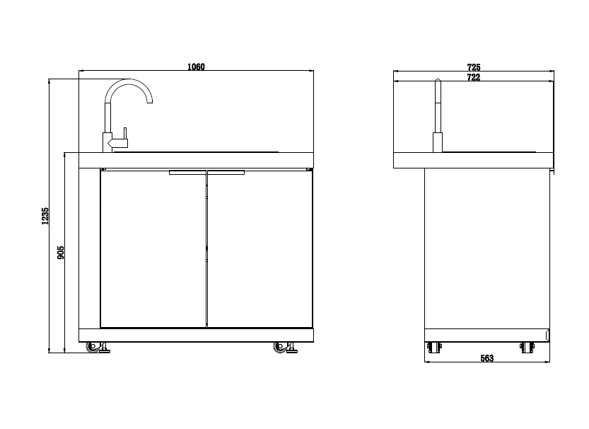 2DR LHS Sink Module Suits Rockpool White BBQ Kitchen Package Inc Stone Finishes, Aluminum Powder coated Cabinets, Tap, Waste, Hose, Castor Wheels