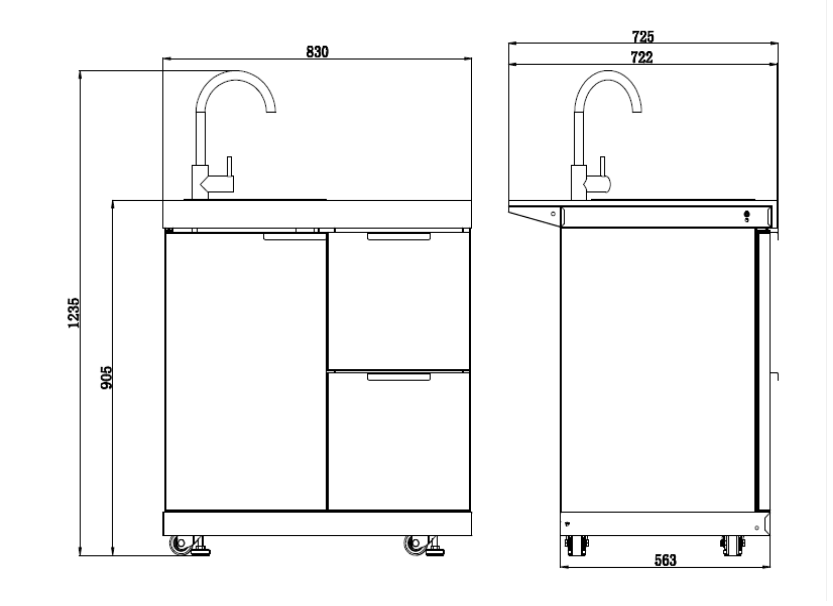 Rockpool Black 6B Outdoor Kitchen BBQ Package, Fridge, Sink, Rear infrared burner