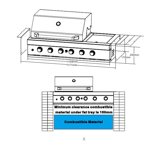 4 Burner + Wok Built In BBQ With Rear Infrared Bruner | 304 Stainless Steel, Blue LED Knobs Click & Collect NSW, VIC, QLD