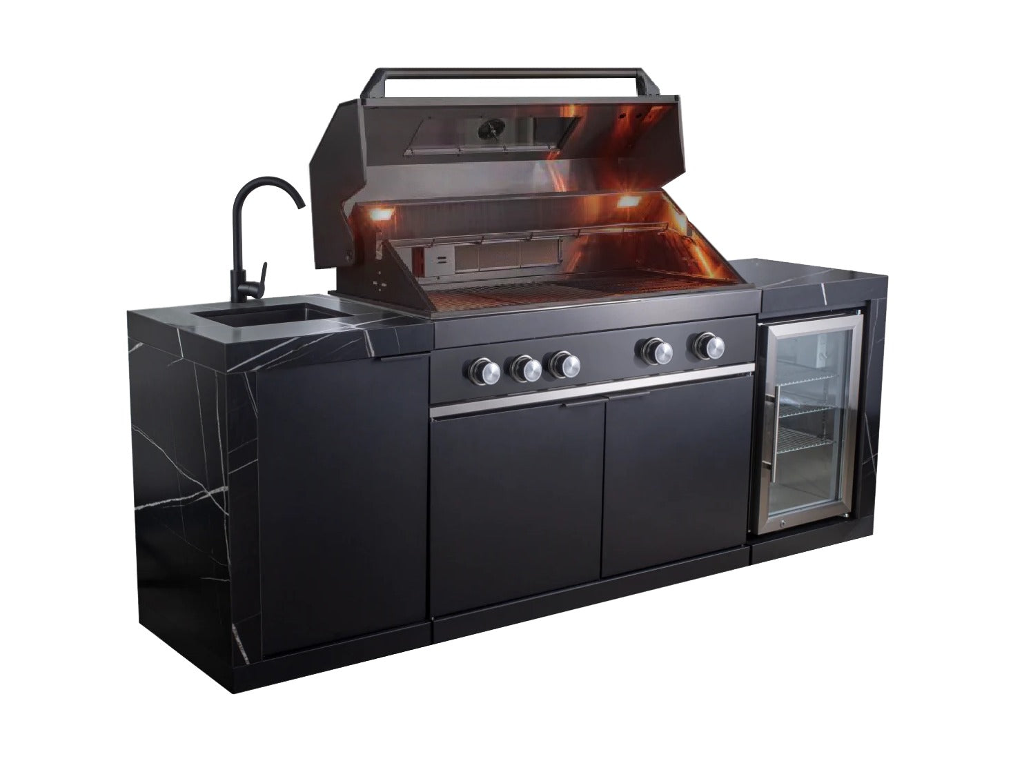 Rockpool 4 Burner + Rear Infrared BBQ Kitchen (BBQ Only Fridge Sink Sold Seperate) - LPG Inc Rotisserie & BBQ Cover