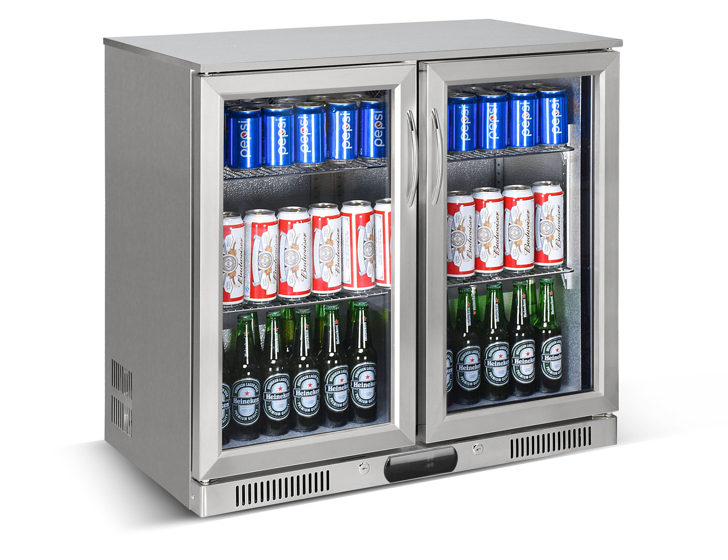 2-Door Stainless Steel Under Counter Can Cooler Wine Bar Fridge 208L